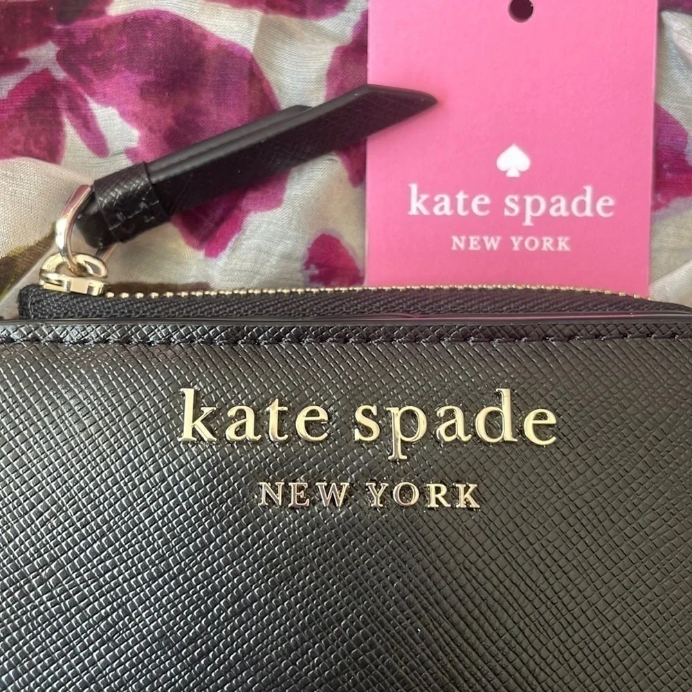Brand New Kate Spade Genuine Saffiano Leather Black L-Zip Bifold Cameron Wallet